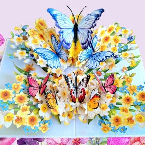 Carte de Pâques, carte pop-up maman, jonquille, fête des mères, carte pop-up, carte d'anniversaire, femme, femme, je t'aime, fleur de printemps, merci