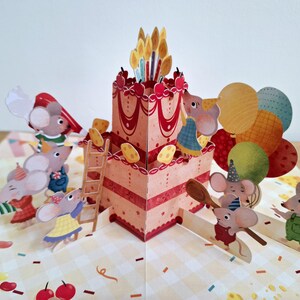 Kaart Mavens - muis verjaardagsfeestje pop-upkaart 3D-verjaardagskaarten voor kinderen zoon kleinzoon dochter kleindochter kleinkinderen Dierenliefhebber