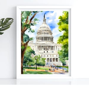 Washington DC aquarelle peinture Capitol Building poster USA voyage impression téléchargement numérique