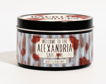 Alexandria Safe Zone Candle - TV Inspired Candle -  TWD Inspired - Pop Culture Gift - Walking Dead  - Funny Candle - Collectors TIn