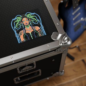 Cyberpunk Medusa Square Stickers, Indoor/Outdoor Tech Decor, Cool Gift for Cyberpunk Fans, Unique Sticker Collection, Cyberpunk Art Stickers