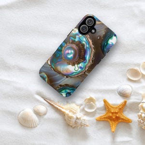 Neon Abalone and Pearl Tough Phone Case, Protective Cover for iPhone, Samsung, Google, Gift for Tech Lover, Unique Shell Design