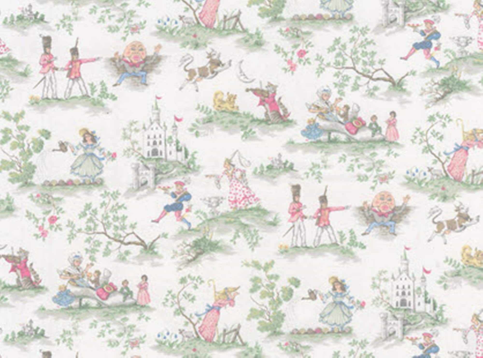 Covington Over the Moon Fabric White Nursery Rhyme Toile Etsy