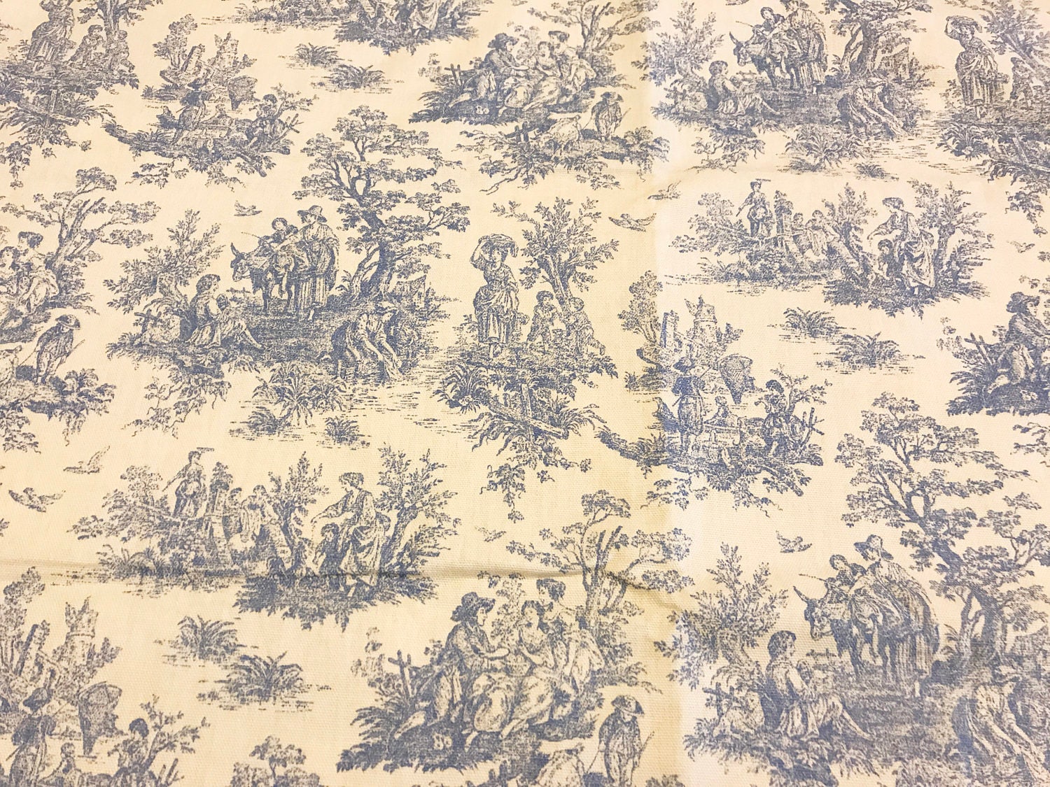 Blue Yellow Toile Decorator fabric Toile Rustic Life Fabrics Etsy