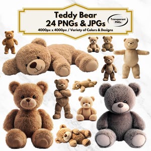 Imágenes prediseñadas de oso de peluche, lindas ilustraciones de osos, oso de peluche PNG, decoración de guardería, imprimibles para baby shower, manualidades para niños, álbumes de recortes, oso de peluche jpg