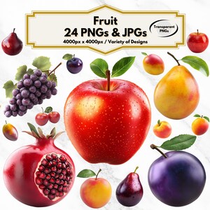 Fruit Clipart, Fruit PNG, Fruit JPG, Food Clipart, Fresh Fruit PNG, Apple Clipart, Pear Clipart, Grape Clipart, Pomegranate Clipart