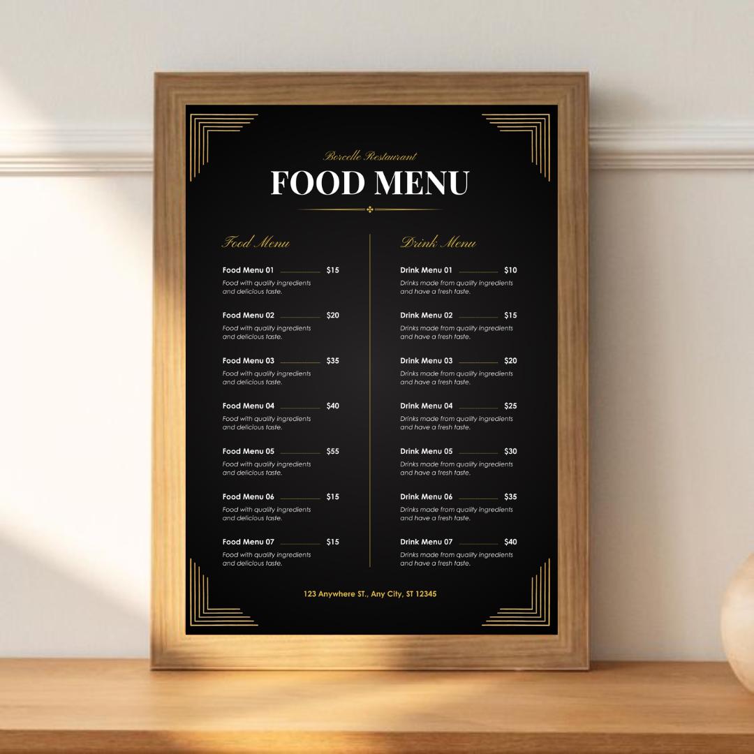 Black and Gold Luxury Food Menu, Elegant Restaurant Menu Template ...