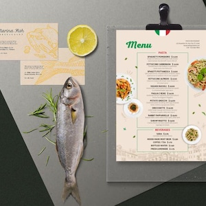 Plantilla de menú de restaurante de pasta italiana moderna con descarga instantánea / Diseño elegante en beige personalizable / Archivo PDF editable / Archivo digital