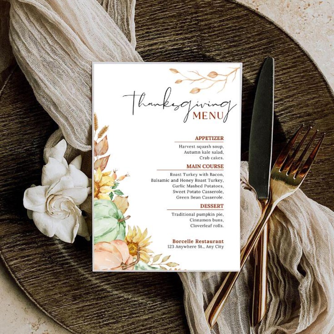 Elegant Thanksgiving Menu Template | Printable Fall Menu Design With ...