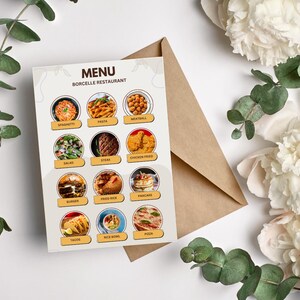 Illustrative Restaurant-Speisekarte, Restaurant-Menü Kartenvorlage, modernes Menü, Sofort-Download, graue Illustrative Restaurant-Speisekarte