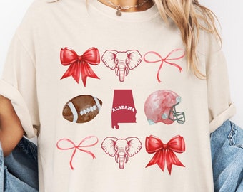 Alabama Bow Aesthetic Game Day Tee | Alabama Football Fan Shirt | Alabama Coquette T-Shirt
