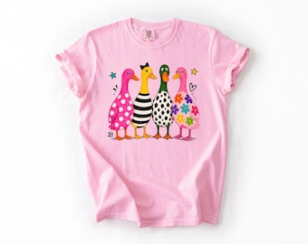 Duck Squad Comfort Colors Tee, Cute Colorful Duck Shirts, Girly Farm Animal Sweatshirt, Kids Spring Duck Lover Tee