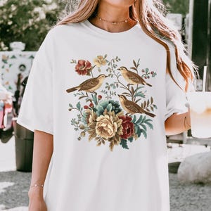 Emerson | Women's Vintage Lovely Floral Birds Art Print Casual  Shirt main image 1