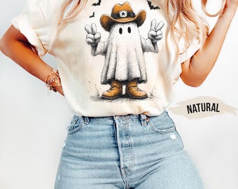 Comfort Colors® Cowboy Ghost Crewneck Sweatshirt: Western Halloween Comfort Colors Tee