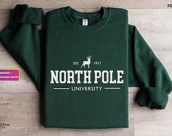 North Pole University Sweatshirt, Christmas Sweater, Holiday Gifts, Santa Sweatshirt, Christmas College Sweater,