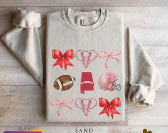 Alabama Bow Aesthetic Game Day Tee | Alabama Football Fan Shirt | Alabama Coquette T-Shirt | Sweatshirt | Hoodie