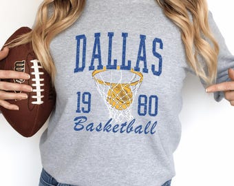 Dallas Basketball Shirt Retro 1980 Sweatshirt Vintage Sport Texas Fan Gift Unisex Tee