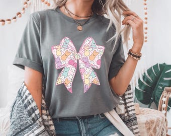 Easter Peeps Bow Shirt Marshmallow Bunny Graphic Coquette Aesthetic Women Gift Top