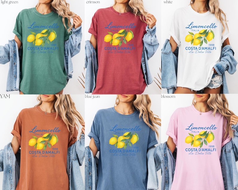 a woman wearing a t - shirt with lemons on it