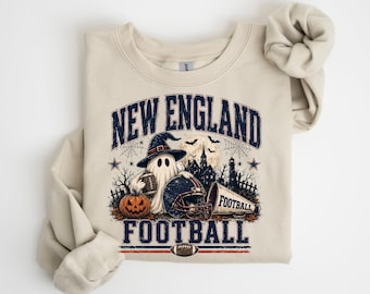 New England Football Halloween Shirt, Ghost Game Day Sweatshirt, Vintage Football Halloween Tee, Spooky Football Fan Shirt, Fall Gift