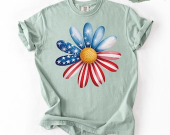 Patriotic Daisy T-Shirt: 4th of July American Flag Comfort Colors® Tee