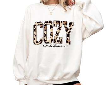 Cozy Season Leopard Print T-Shirt, Fall Vibes Sweatshirt, Autumn Gift