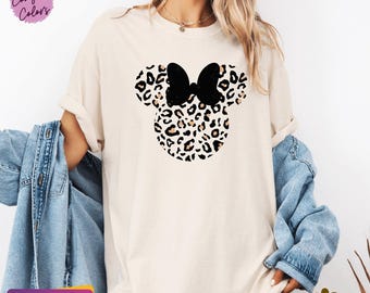Minnie Leopard Disney Trip T-Shirt | Distressed Retro Vintage Style | Kids & Women’s Disney Apparel Comfort Colors® Shirt