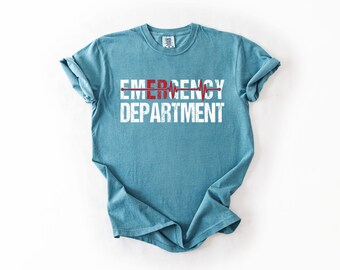 Emergency Department Shirt ER Nurse Tee EKG Heartbeat Graphic Top Comfort Colors Medical Professional Gift Distressed Nurse T-Shirt