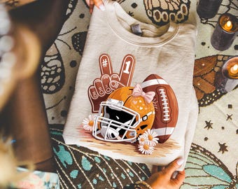 Cute Fall Football Shirt, Pumpkin Helmet Game Day Tee, Girly Autumn Sport T-Shirt