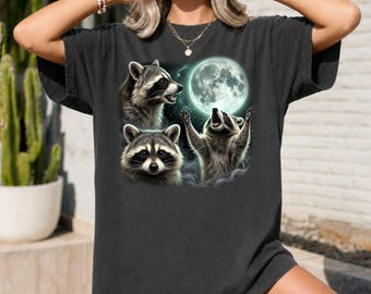 Three Raccoon Moon Shirt Funny Trash Panda Graphic Tee Meme Animal Top Retro Vintage Raccoon Gift Unisex Streetwear T-Shirt