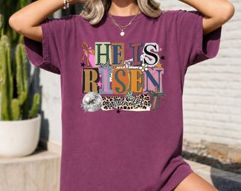 He Is Risen Shirt Retro Easter Tee Christian T-Shirt Matthew 28:6 Top Disco Ball Easter Shirt Comfort Colors Jesus Tee