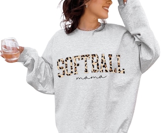 Leopard Softball Mama Shirt, Game Day Crewneck Gift, Sports Mom T-Shirt