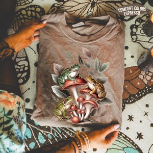 Comfort Colors® Frog and Mushroom Shirt, Cottagecore Frog Tee, Whimsical Forest Toadstool T-Shirt,