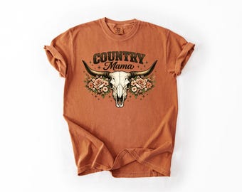Comfort Colors® Country Mama Shirt Western Mom Tee Boho Bull Skull Top Floral Cow Skull Shirt Rodeo Mother's Day Gift Country Apparel