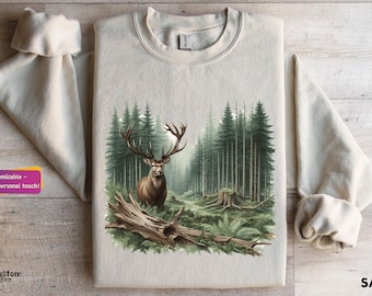 Retro Deer Forest Sweatshirt: Vintage Nature Scene Top