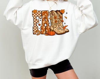 Fall Cowboy Boots Sweatshirt, Western Fall Shirt, Cute Autumn Boots Crewneck, Pumpkin Western Sweatshirt, Country, Thanksgiving Gift