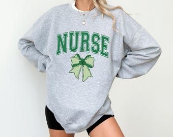 Nurse Shirt St Patricks Day Sweatshirt Lucky Green Shamrock Coquette Bow Gift Tee Medical