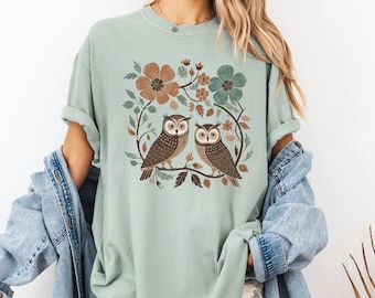 Comfort Colors® Owl Pair Comfort Colors® Shirt – Floral Nature Graphic Tee