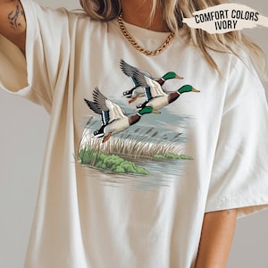 Comfort Colors® Flying Ducks Nature T-Shirt, Mallard Duck Graphic Tee, Waterfowl Wildlife Shirt, Natural Outdoor Lover Gift