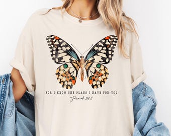Comfort Colors® Butterfly Jeremiah 29:11 Christian T-Shirt – Inspirational Bible Verse Tee, Soft & Comfortable Faith-Based Unisex Shirt