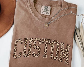 Custom Name Leopard Print T-Shirt - Comfort Colors Personalized Tee