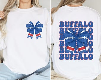 Buffalo Football Coquette Bow Sweatshirt Back & Front, Retro Distressed Game Day Shirt Gift
