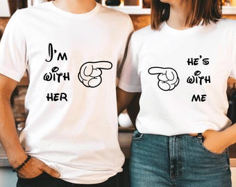 Funny Matching Couple I'm With Her Hes Me Husband Wife T-shirt Sweatshirt Gift Top