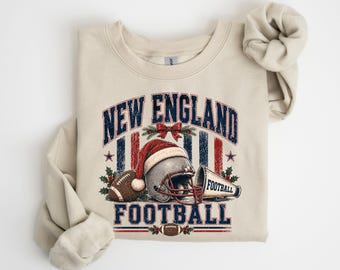 New England Football Christmas Sweatshirt, Vintage Holiday Football Tee, Christmas Gameday Shirt, Football Fan Gift, Winter Sports Shirt