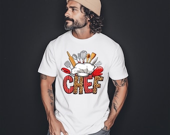 Chef Shirt Cooking Baking Kitchen Utensils Leopard Print Graphic Men Women Gift Top