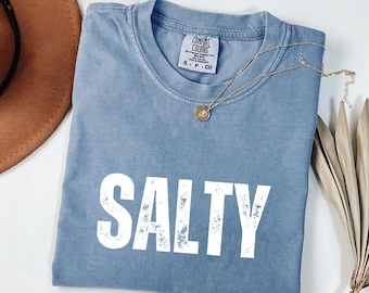 Salty Distressed Comfort Colors T-Shirt: Vintage Beach Tee