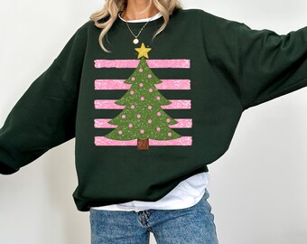 Pink Christmas Tree Sweatshirt, Vintage Christmas Sweatshirt, Retro Christmas Tree Shirt, Cute Holiday Crewneck,Cozy Winter Gift