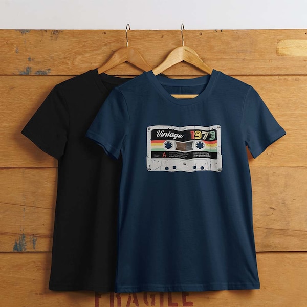 50. Geburtstag Vintage Kassette Shirt, 50. Geburtstagsgeschenk für Frauen und Männer, Retro Shirt, 1973 oder Wunschjahr