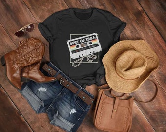 40. Geburtstag Damenshirt Vintage Kassette Shirt, 40. Geburtstagsgeschenk für Damen, Retro Shirt, 1984 oder dein Wunschjahr, personalisieren
