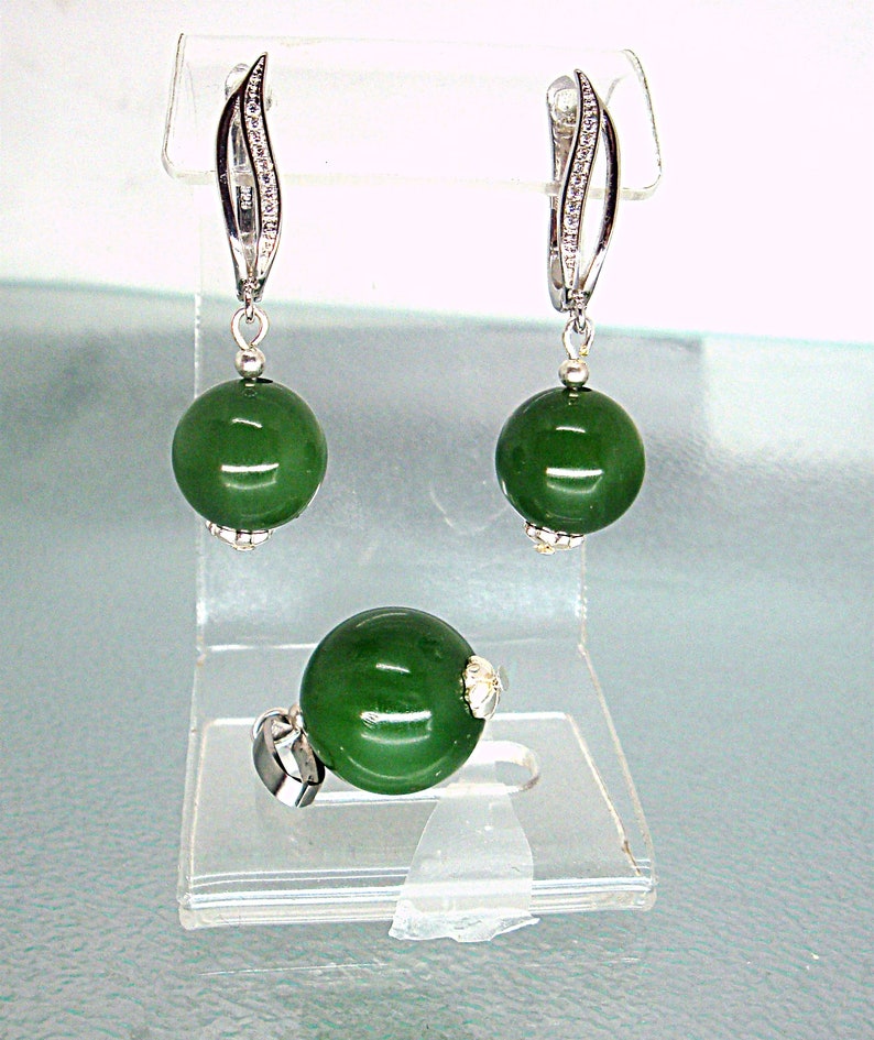 Authentic green Nephrite Jade Siberian Cat/'s Eye Nephrite Jade Earrings Pendant set High Quality Cats Eye nephrite jade from Siberia